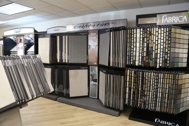 Pacific Northwest Interiors showroom carpet sample displays