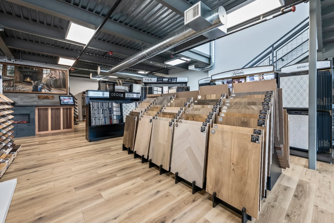 Flooring sample displays inside the CS Floors showroom